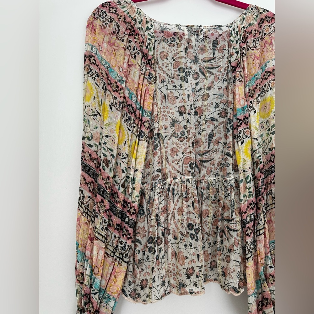 Hemant & Nandita Sheer Printed Peasant Top - Picture 8 of 10